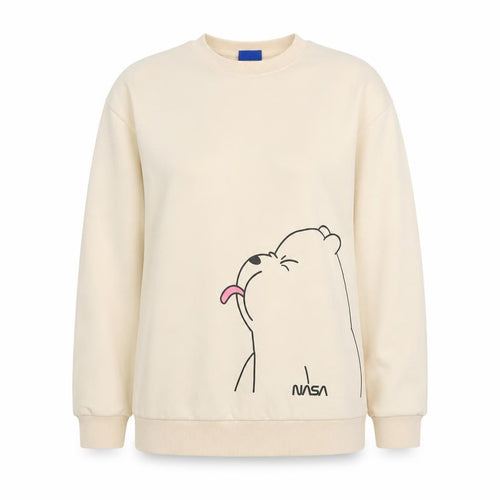 Street Fashion Women Beige NASA Bear Graphic Pullover Sweatshirt M