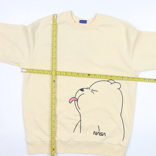 Street Fashion Women Beige NASA Bear Graphic Pullover Sweatshirt M