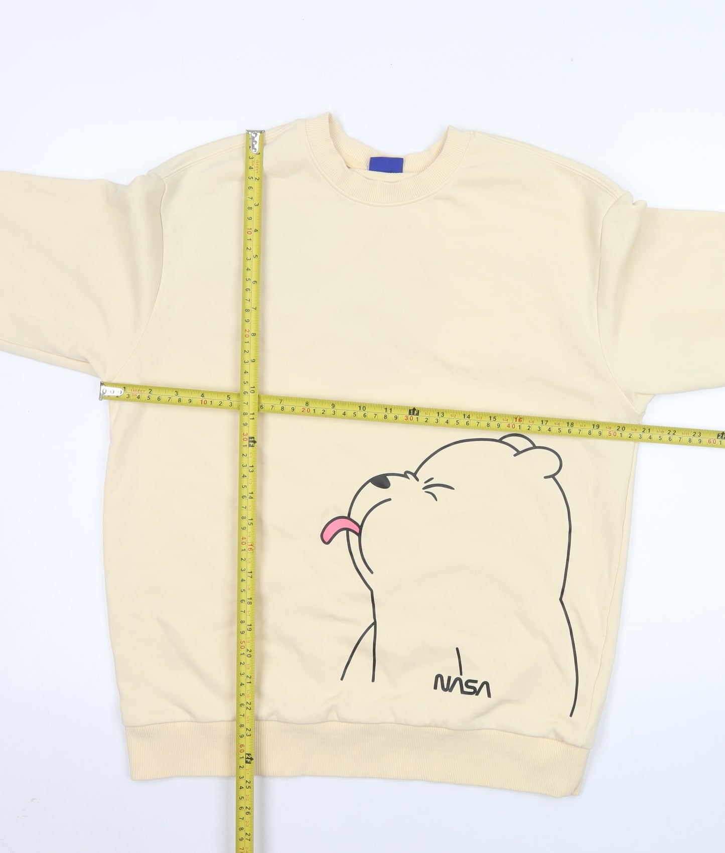 Street Fashion Women Beige NASA Bear Graphic Pullover Sweatshirt M