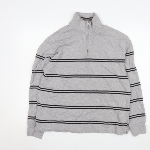 Marks and Spencer Men's Grey Striped 1/4 Zip Sweatshirt M
