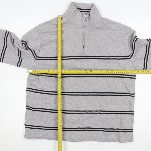 Marks and Spencer Men's Grey Striped 1/4 Zip Sweatshirt M