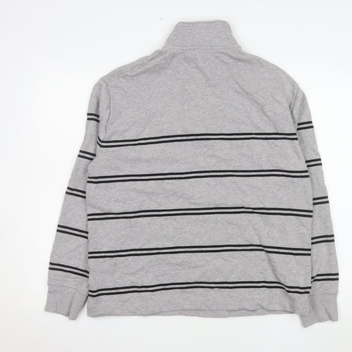 Marks and Spencer Men's Grey Striped 1/4 Zip Sweatshirt M