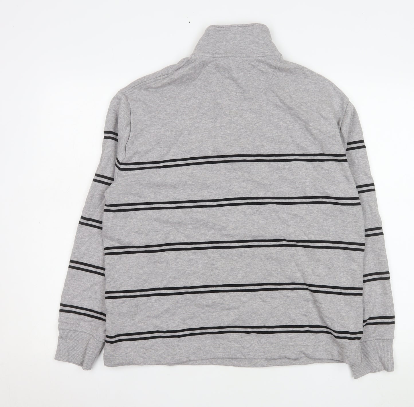 Marks and Spencer Men's Grey Striped 1/4 Zip Sweatshirt M
