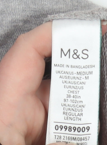 Marks and Spencer Men's Grey Striped 1/4 Zip Sweatshirt M