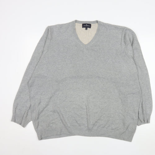 Marks and Spencer Men's Grey 2XL Cotton V-Neck Jumper