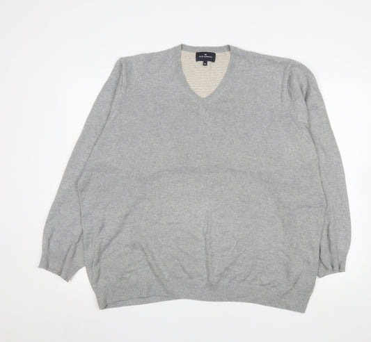 Marks and Spencer Men's Grey 2XL Cotton V-Neck Jumper