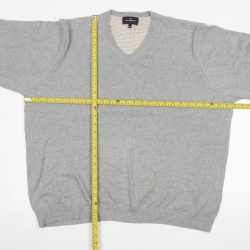 Marks and Spencer Men's Grey 2XL Cotton V-Neck Jumper
