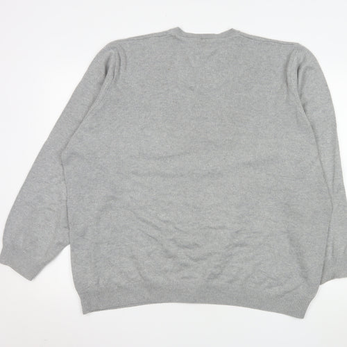 Marks and Spencer Men's Grey 2XL Cotton V-Neck Jumper