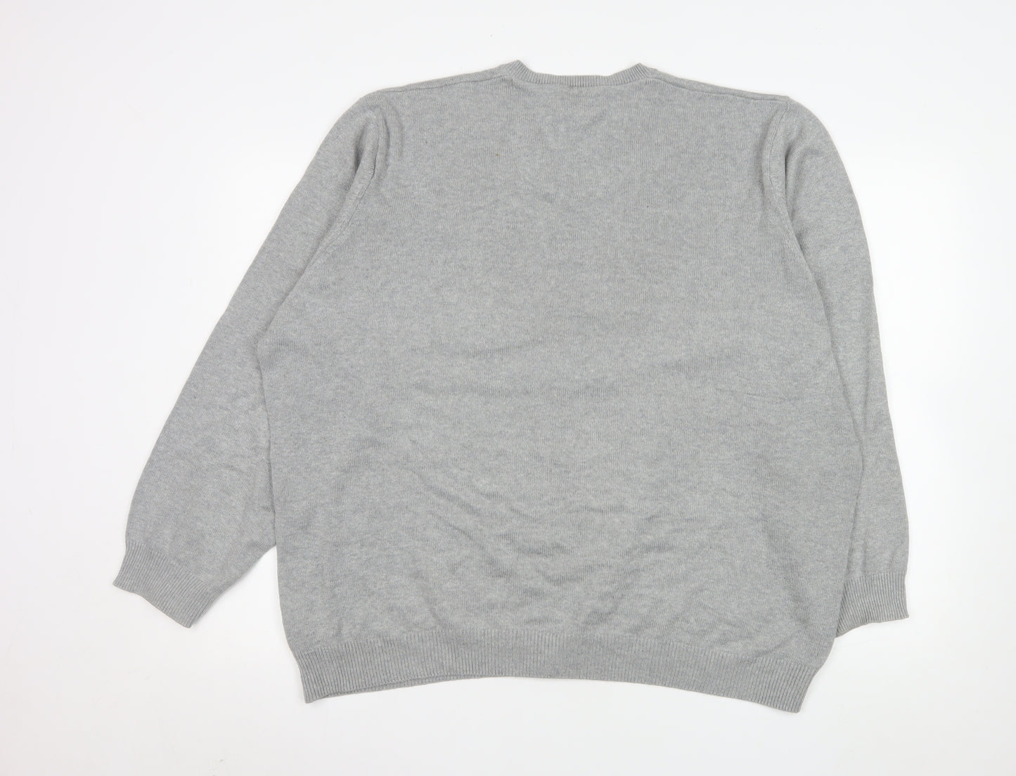 Marks and Spencer Men's Grey 2XL Cotton V-Neck Jumper