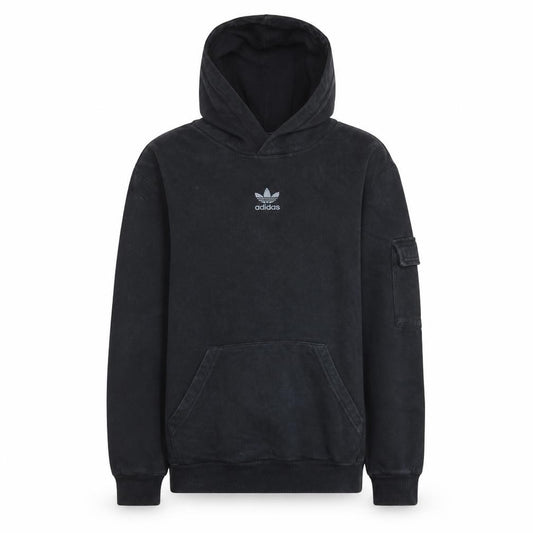 Front view of Adidas boys’ black pullover fleece hoodie 13-14 years regular fit