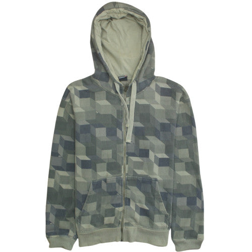 Quiksilver Men's Green Full Zip Hoodie Size M Geometric Fleece