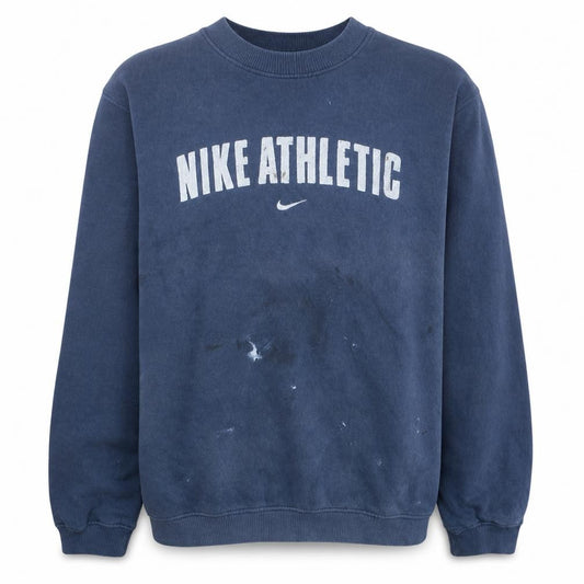 Front view of Nike Athletic Men's Blue Crew Neck Sweatshirt M Cotton Fleece