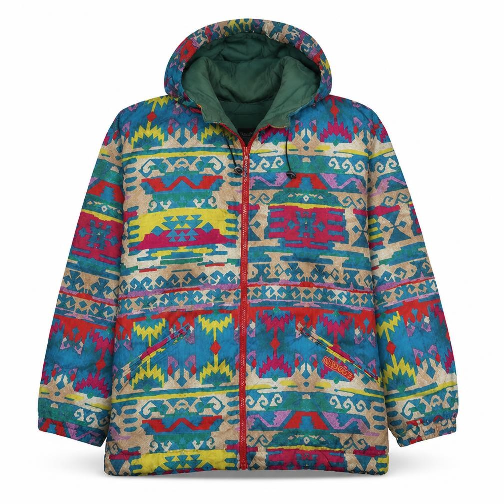 Front view of CHRISMAS'S Women's Multicoloured Aztec Hooded Cotton Jacket, size 10