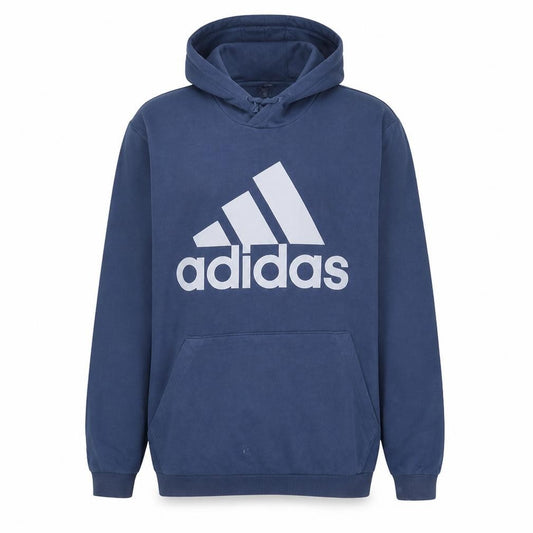 Front view of adidas Men Blue XL Pullover Hoodie Fleece Graphic Sportswear