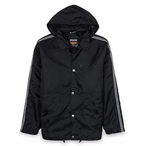 Wampum Mens Black Hooded Windbreaker Jacket L Nylon Snap Casual