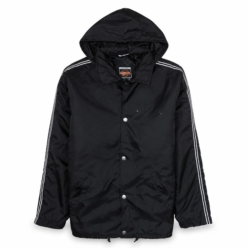 Wampum Mens Black Hooded Windbreaker Jacket L Nylon Snap Casual