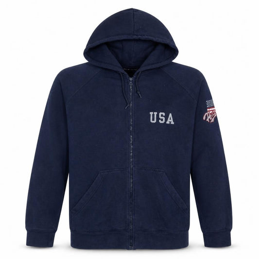 Front view of Tommy Hilfiger Men's Blue Full Zip USA Hoodie XL