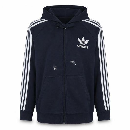 Front view of Adidas Men’s Blue Full Zip Hoodie, size M, Sportswear