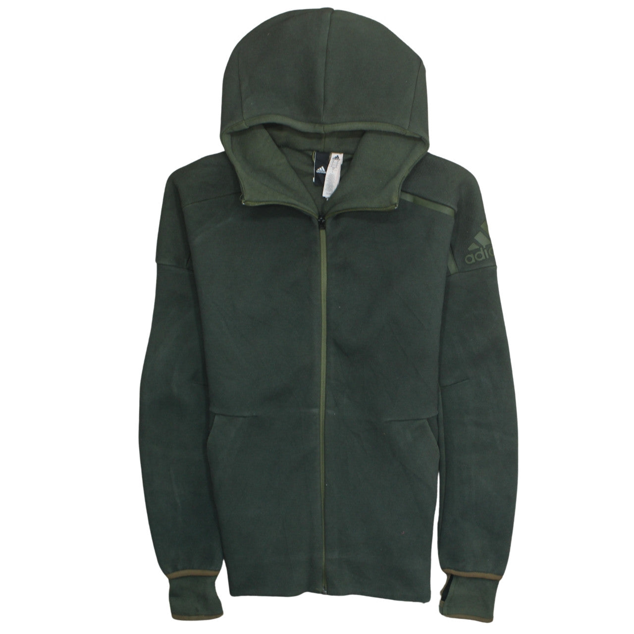 Adidas Men's Green Full Zip Hoodie Size S Regular Fit Fleece