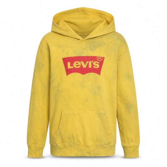 Front view of Levi's Men's Yellow Logo Pullover Hoodie, size M, Classic Fleece