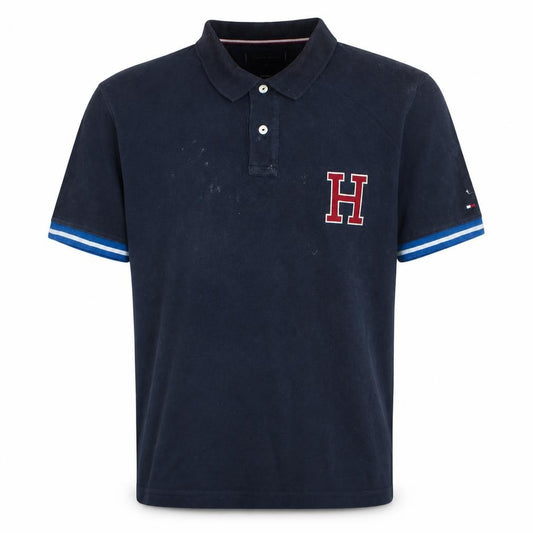 Front view of Tommy Hilfiger Men's Navy Blue L Regular Fit Cotton Polo Shirt