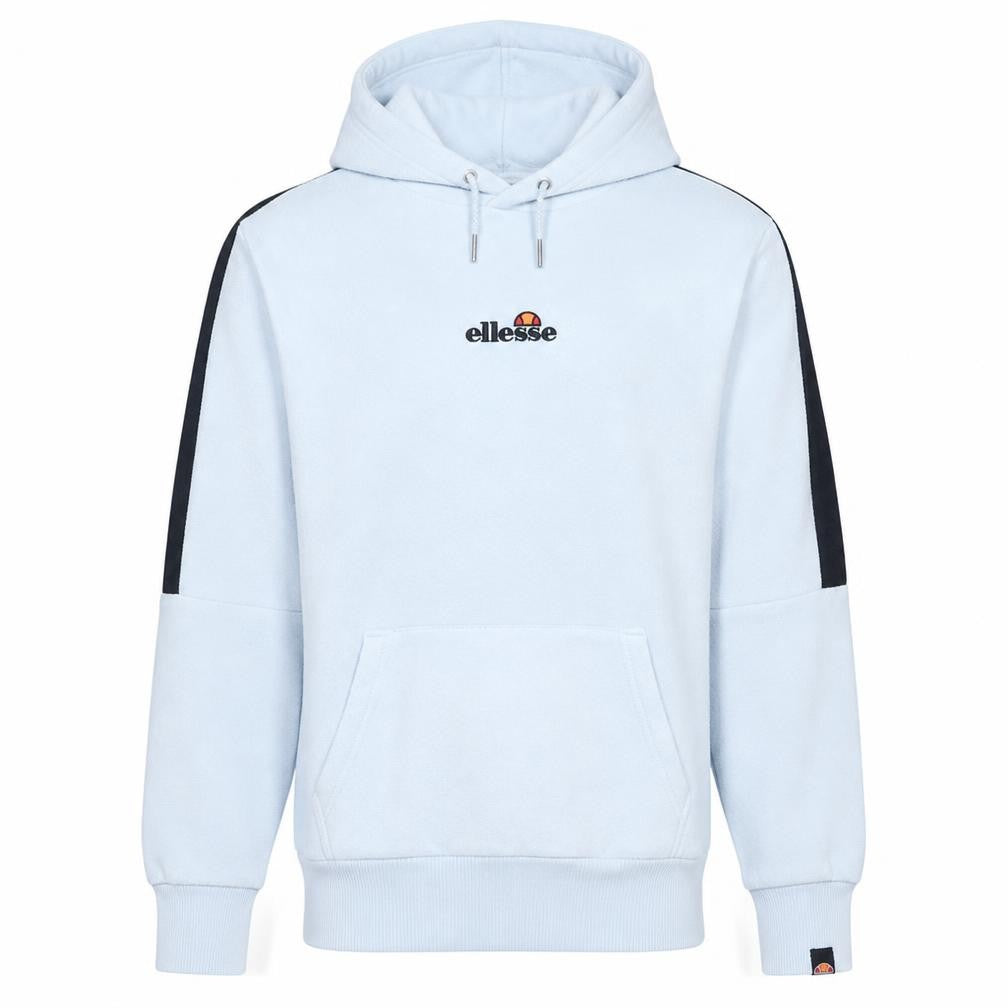 Front view of Ellesse Men's White Pullover Hoodie S Logo Sports Sweatshirt