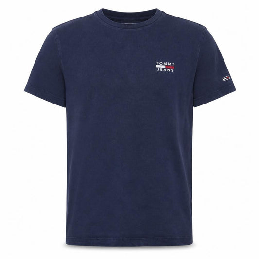 Front view of Tommy Jeans Men's Blue Cotton Crew Neck Short Sleeve T-Shirt, size S