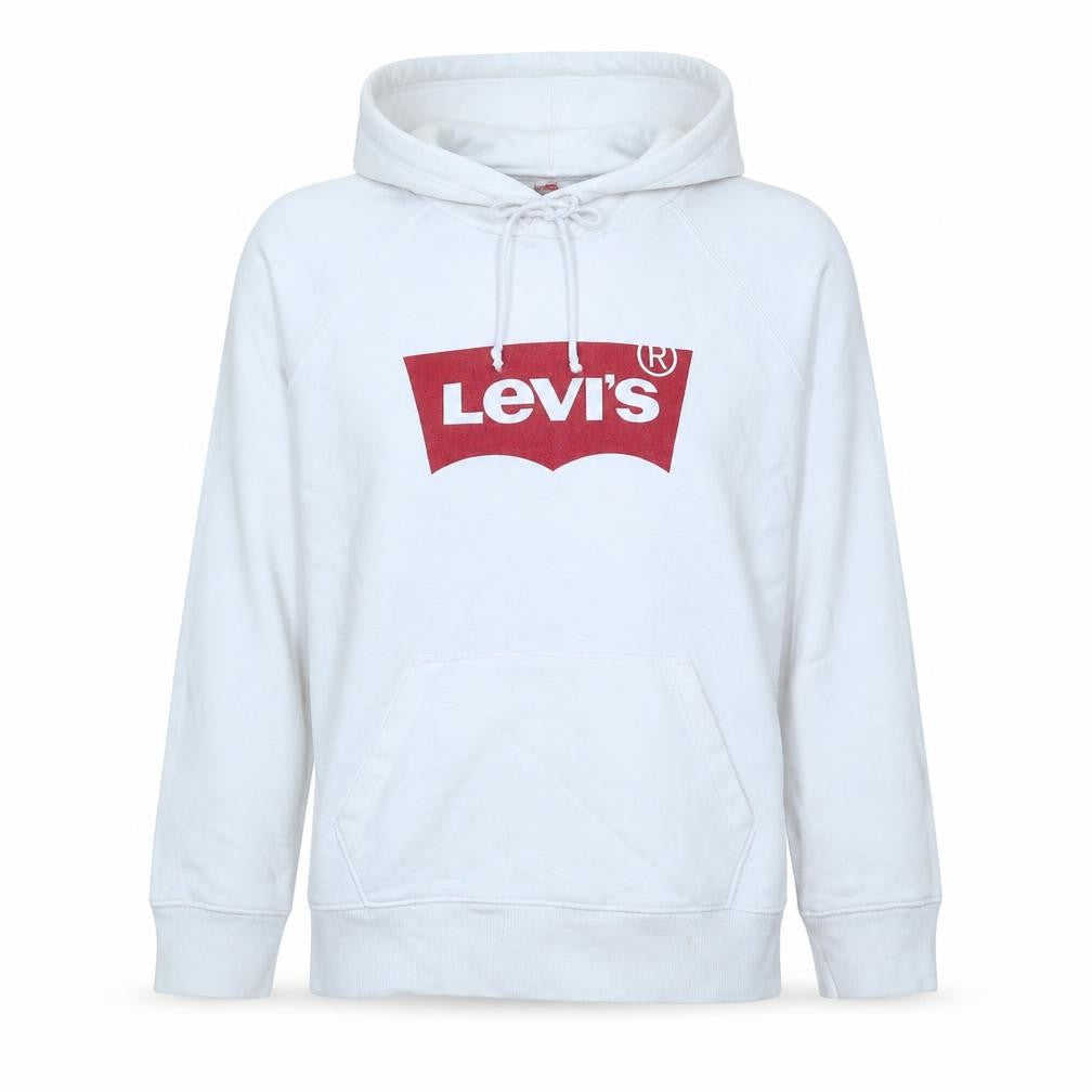 Front view of Levi's Men's White Graphic Logo Pullover Hoodie, size M