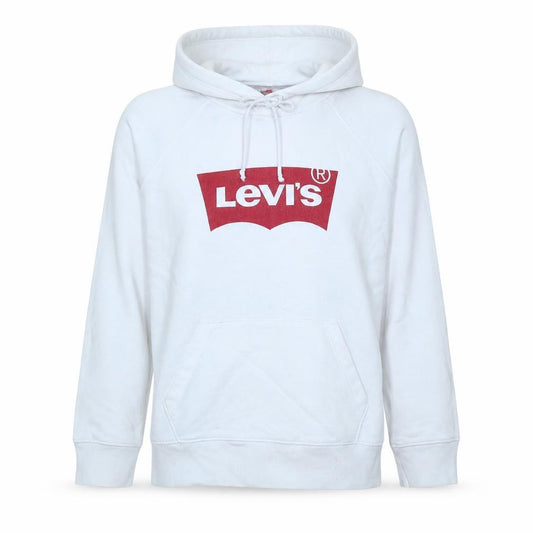 Front view of Levi's Men's White Graphic Logo Pullover Hoodie, size M