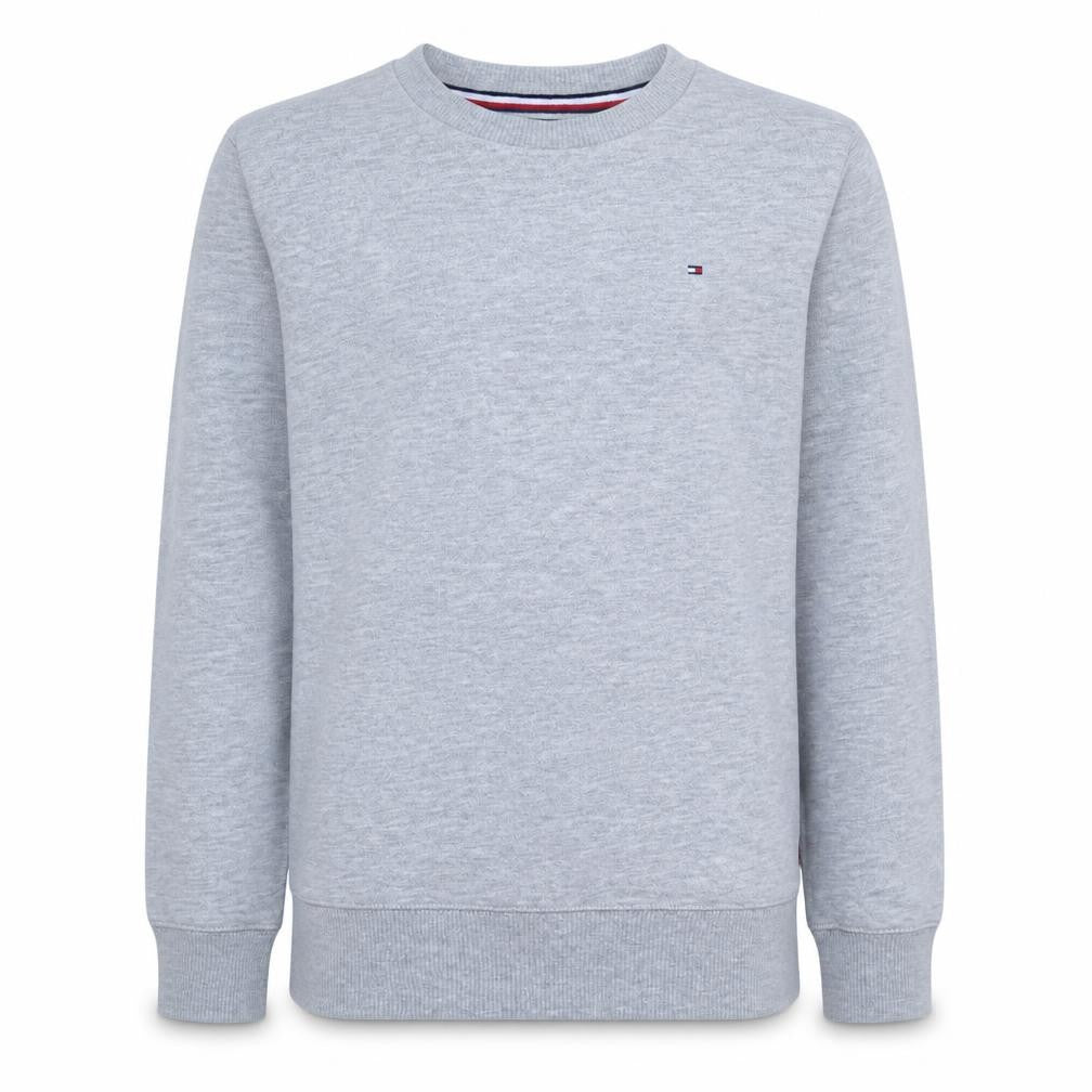 Front view of Tommy Hilfiger boys’ grey pullover sweatshirt, size 164, long sleeve