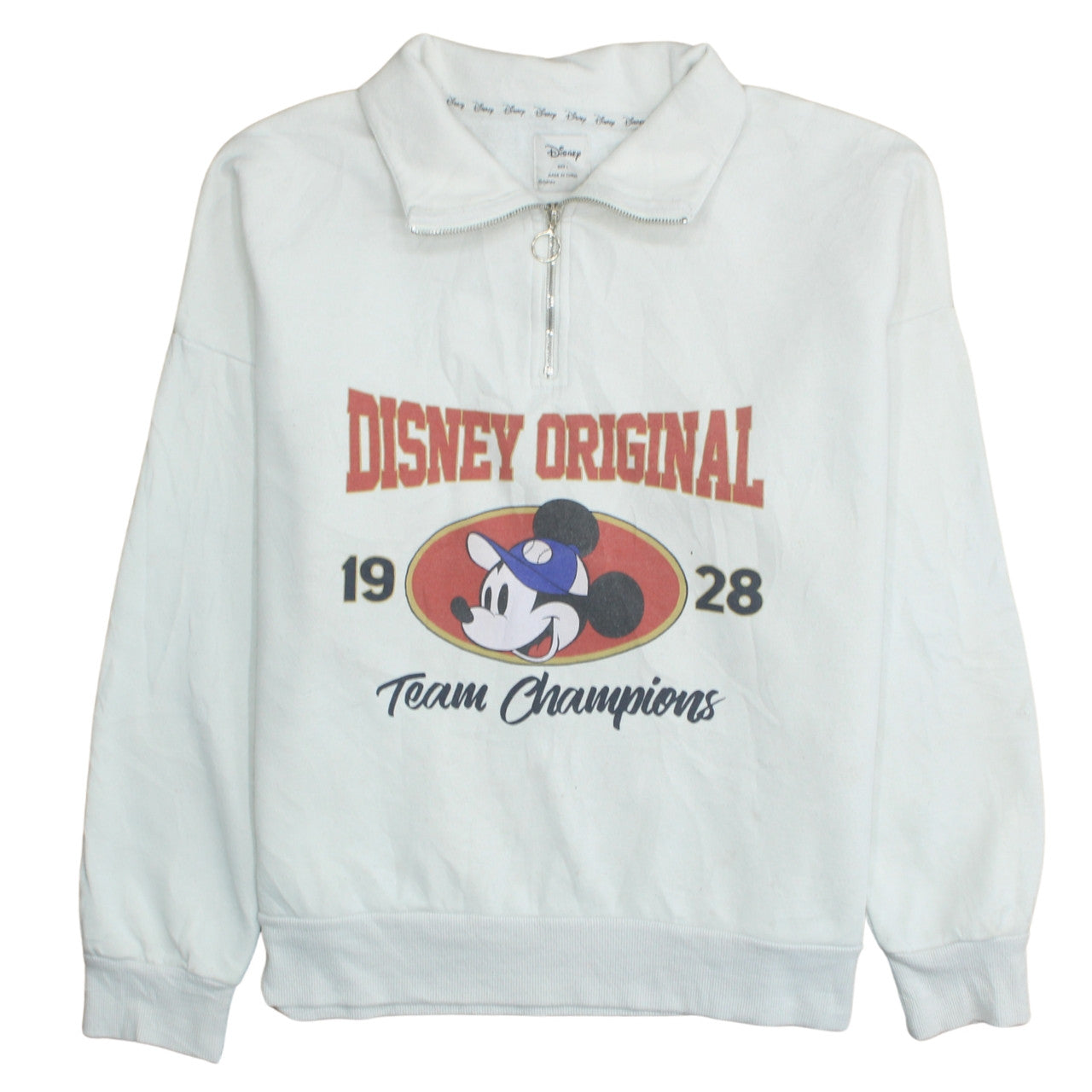 Disney Women White 1/4 Zip Sweatshirt L Mickey Mouse Team Champions