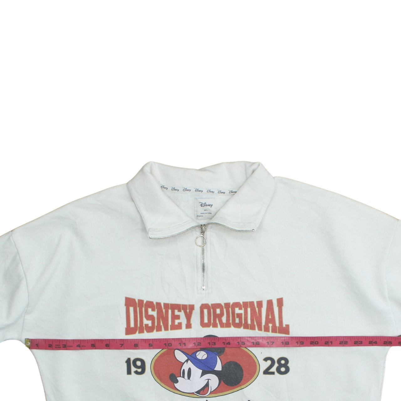 Disney Women White 1/4 Zip Sweatshirt L Mickey Mouse Team Champions