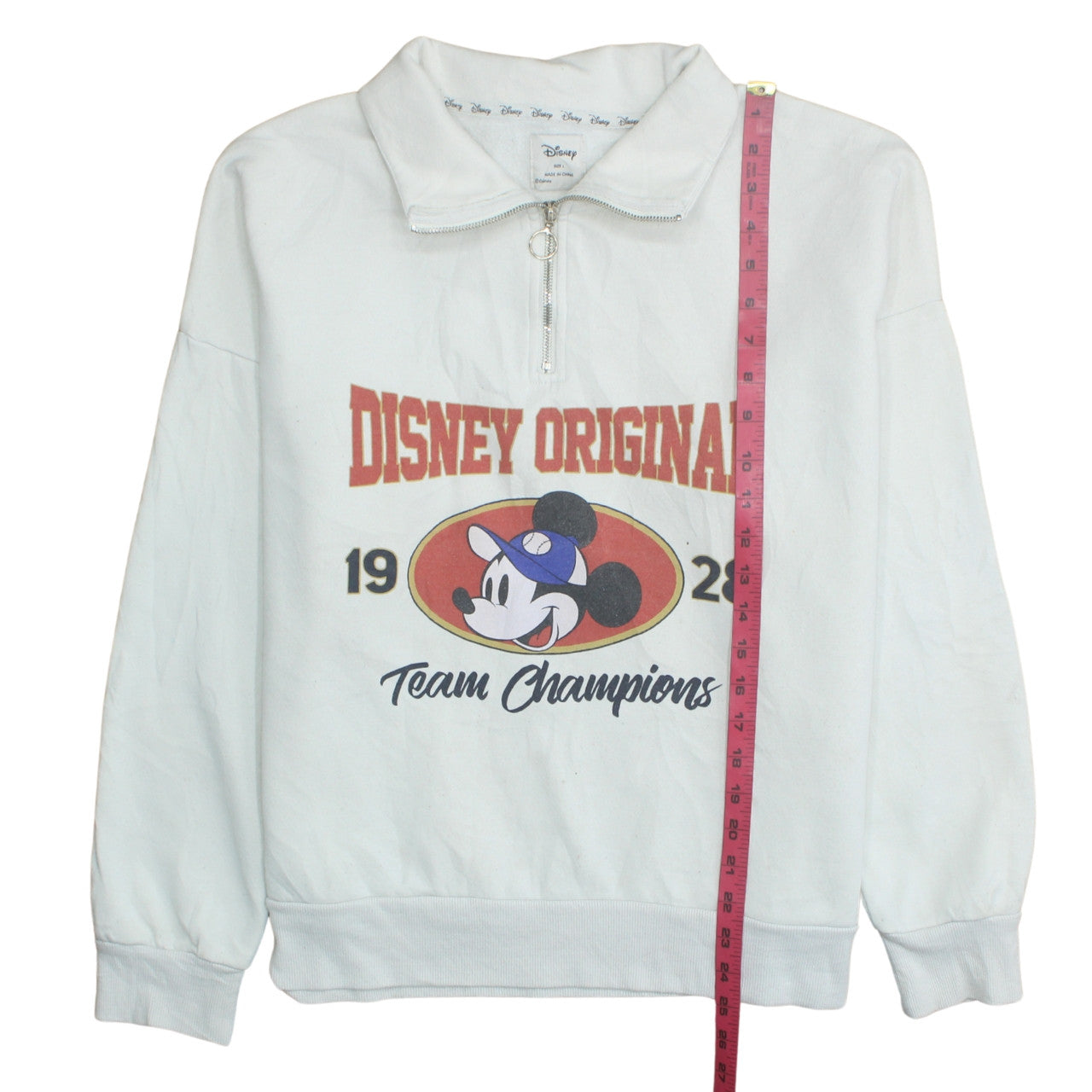 Disney Women White 1/4 Zip Sweatshirt L Mickey Mouse Team Champions