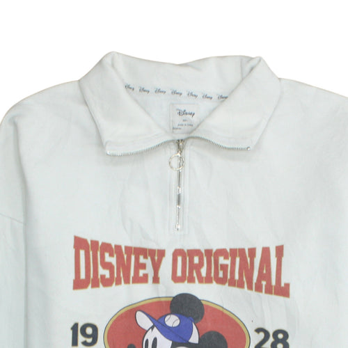 Disney Women White 1/4 Zip Sweatshirt L Mickey Mouse Team Champions