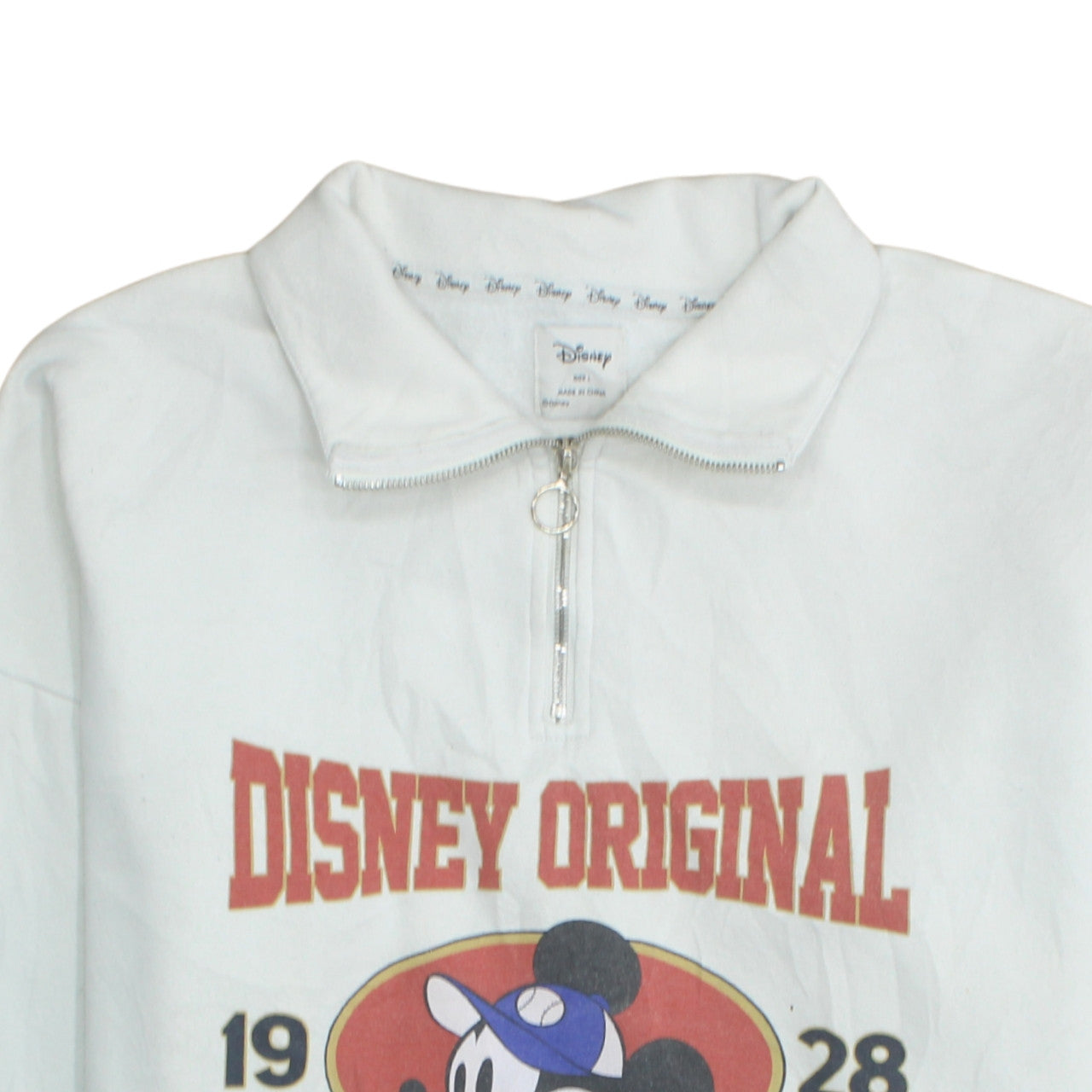 Disney Women White 1/4 Zip Sweatshirt L Mickey Mouse Team Champions