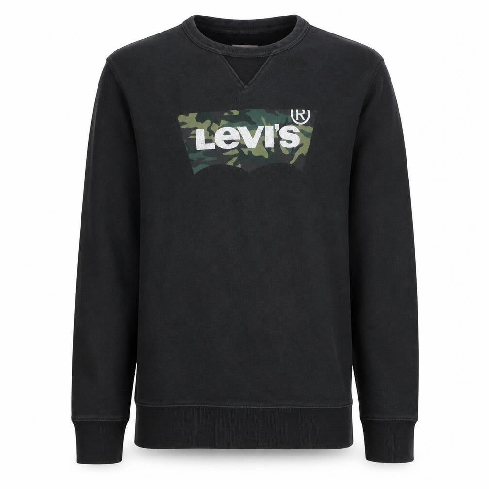 Front view of Levi's Men's Black Camouflage Logo Pullover Sweatshirt, size S