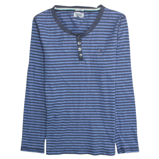 Tommy Hilfiger Denim Men's Blue Striped Long Sleeve Henley T-Shirt L