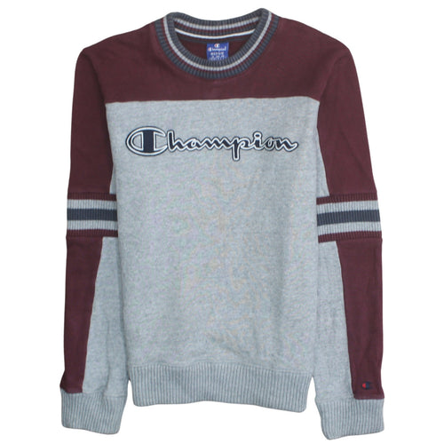 Champion Men’s Grey Burgundy Crew Neck Sweatshirt Medium Pullover Logo