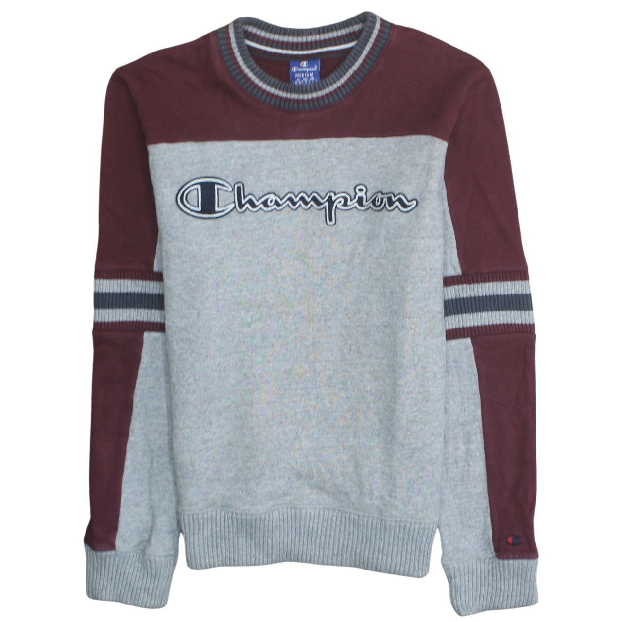 Champion Men’s Grey Burgundy Crew Neck Sweatshirt Medium Pullover Logo