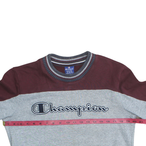 Champion Men’s Grey Burgundy Crew Neck Sweatshirt Medium Pullover Logo