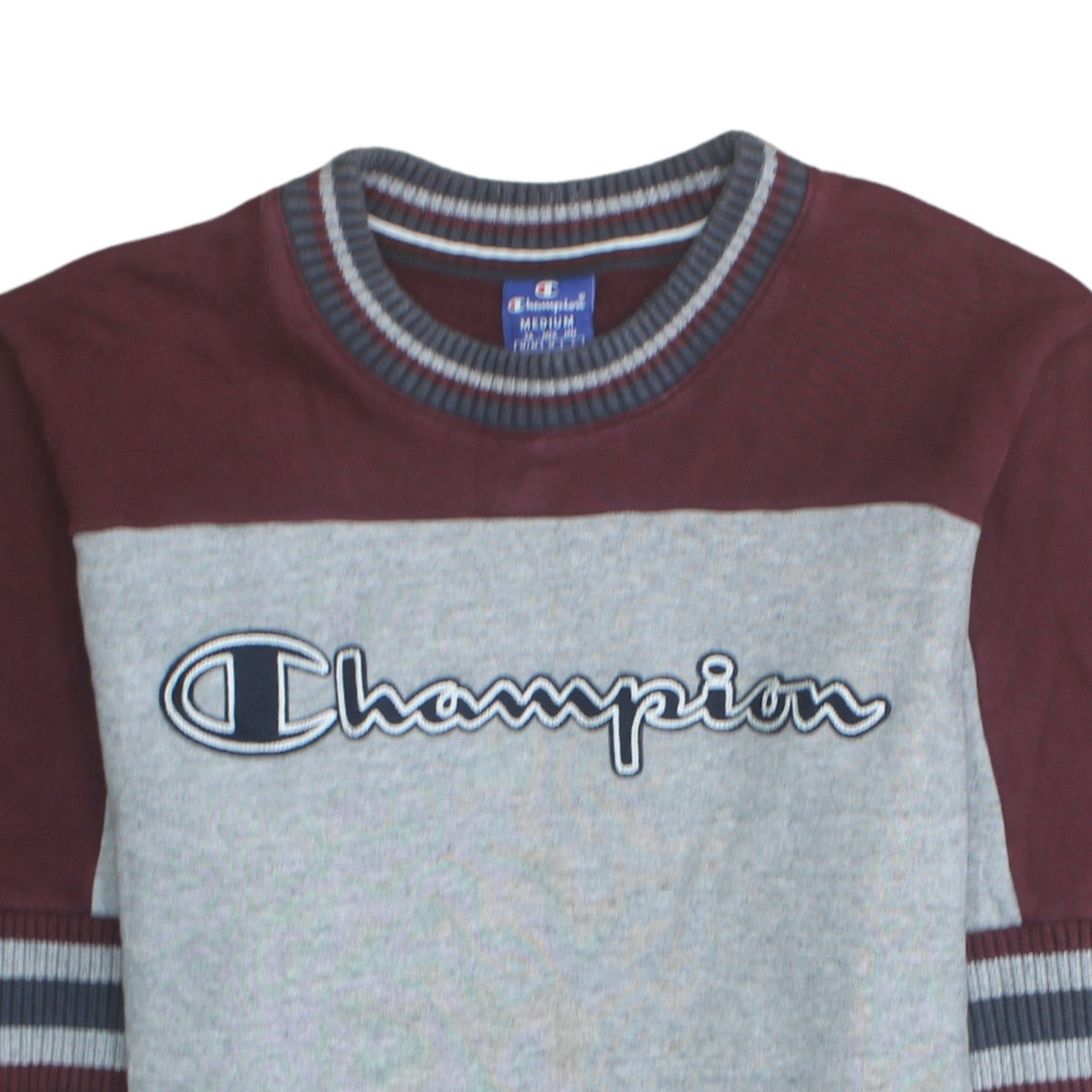 Champion Men’s Grey Burgundy Crew Neck Sweatshirt Medium Pullover Logo