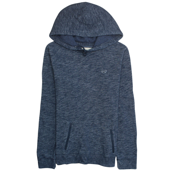Hollister Men's Blue Pullover Hoodie Size M Logo Zip Pocket Fleece