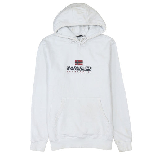 Napapijri Mens White Pullover Hoodie M Regular Fit Logo Fleece