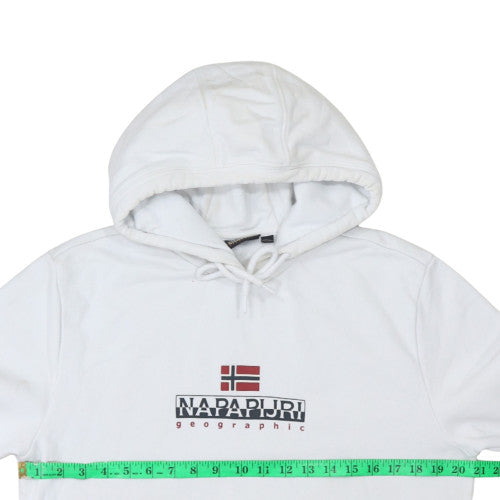 Napapijri Mens White Pullover Hoodie M Regular Fit Logo Fleece