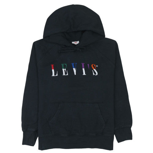 Levi's Womens Black Large Pullover Hoodie Embroidered Logo Cotton Blend