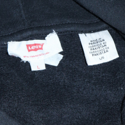 Levi's Womens Black Large Pullover Hoodie Embroidered Logo Cotton Blend