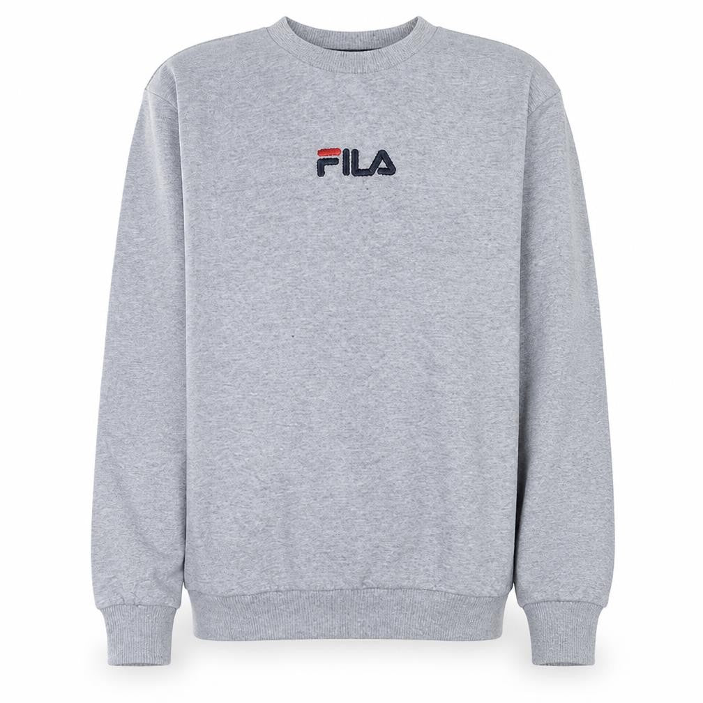Front view of Fila Men's Grey Crew Neck Pullover Sweatshirt XS