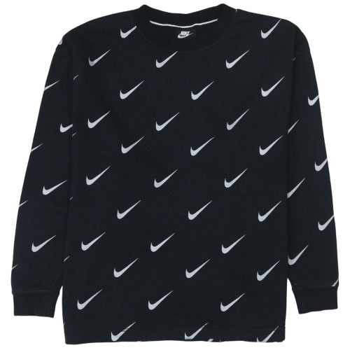 Nike Women Black Crew Neck Pullover Sweatshirt M Logo Print