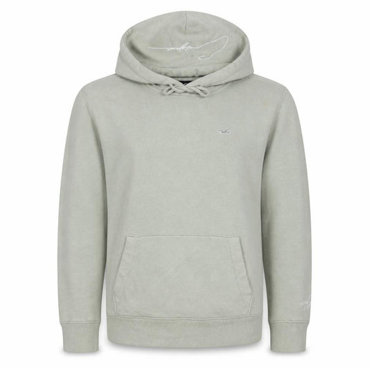 Front view of Hollister Men’s Beige Pullover Hoodie XS Embroidered Logo