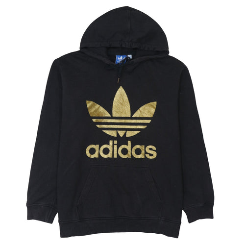 Adidas Mens Black Gold Logo Pullover Hoodie XL Fleece